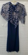 New SLNY Metallic Glitter V Neck Evening Dress Navy Size 12