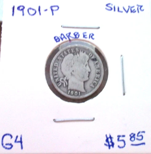 1901 PHILADELPHIA BARBER SILVER DIME IN GOOD CONDITION.