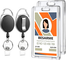 2 Set Badge Holder Retractable Clip Heavy Duty Badge Reel with Acrylic Clear Ver