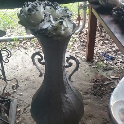 Black Metal Decorative Freestanding Floor Vase with Scroll Handles