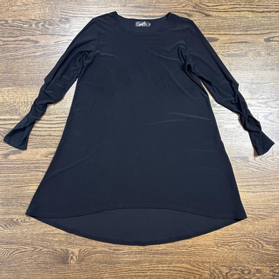#ad Sympli Tunic Dress Womens 10 Black Swing Trapeze Hi Low Hem Jersey Long Sleeve $49.99