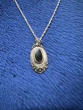 Vtg BOMA Signed Sterling Silver 925 Black Onyx Pendant Necklace, 28 in