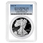 2021-W Proof $1 Type 1 American Silver Eagle Congratulations Set PCGS PR70DCAM