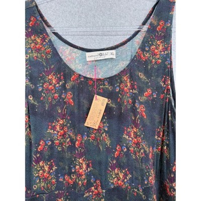 Natural Life Midi Dress Womens XL Multi Floral Sleeveless Pockets Rayon Spandex
