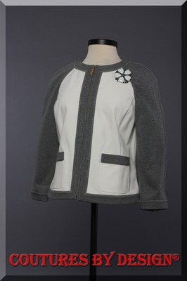 St John Knits Stretch Cady Jacket Pin Detail Gray & White Sz 6 NWT MSRP $695