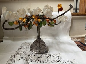 Vintage Handcrafted Glass Blossom Bonsai Tree Sculpture Floral Art Decor