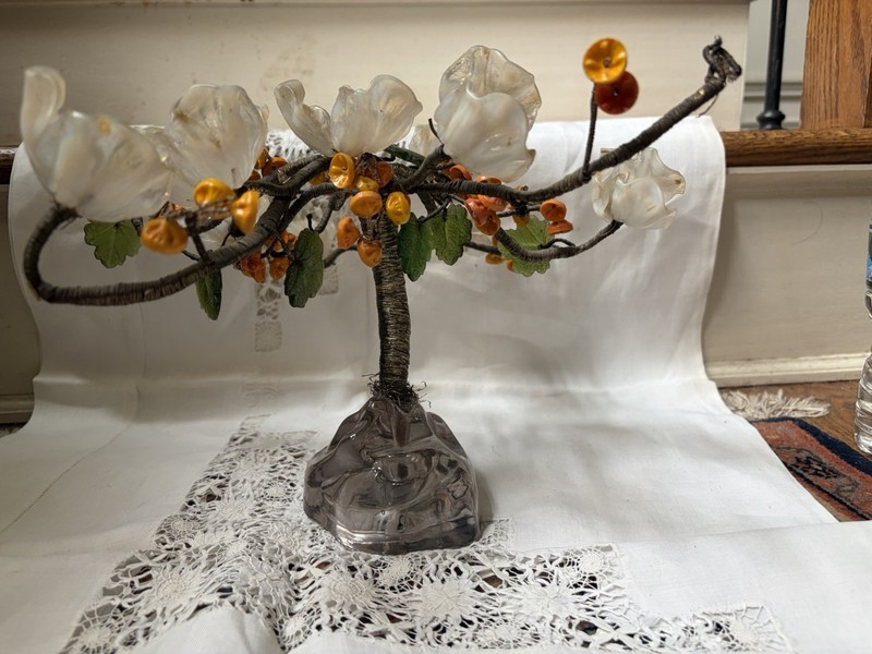 Vintage Handcrafted Glass Blossom Bonsai Tree Sculpture Floral Art Decor