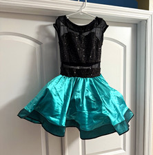 Weissman Girls Dance Costume Dress LC Black Sequin Bodice Teal Skirt