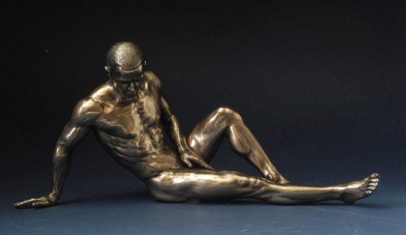 Resting Male Alone Nude Bronze Figurine