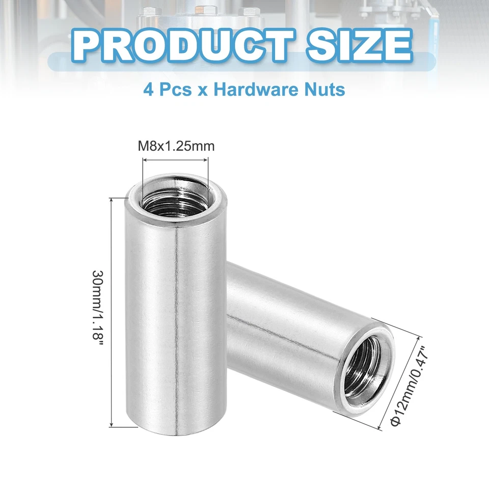 2 Stück 304 Edelstahl M8 x 1,25 mm Runde Überwurfmuttern, 0,47 x 1,18 Zoll (ODxH) - Bild 2 von 4