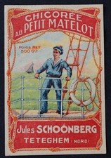 Antica etichetta CHICOREE AL PICCOLO MARINAIO Jules Schoonberg Teteghem Marin