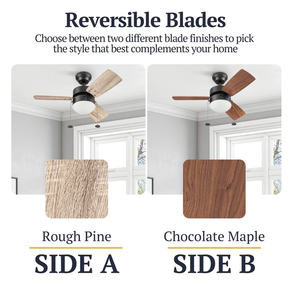 Rawling, 30 Inch Contemporary Indoor LED Ceiling Fan with Light, Pull Chain, ... - Image 4 of 4