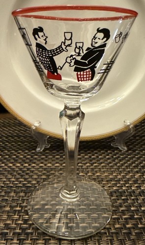 1940’s Set 6 Libbey Pickwick Dickens Style Toasting Gentlemen Liquor Glasses