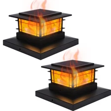 Dynaming 2 Pack Solar Post Cap Lights Outdoor with Flickering Flame Light, Fe...