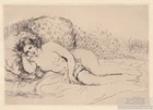 Etching: Femme nue Couchee, Renoir, Auguste. art graphics, tour a gauche