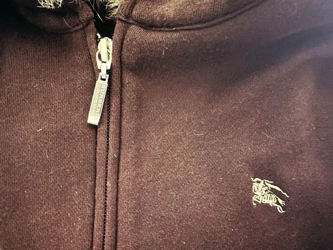 Burberry Black Label Zip Hoodie Parka Logo Check Marrone Scuro Donna Taglia 2 Esterno