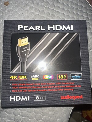 AudioQuest Pearl 8K HDMI 2.0 Cable 18Gbps PVC Black Cord 8 Feet Wire