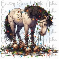 Sublimation Transfer Print Horse Christmas Lights Ready To Press Heat Transfer