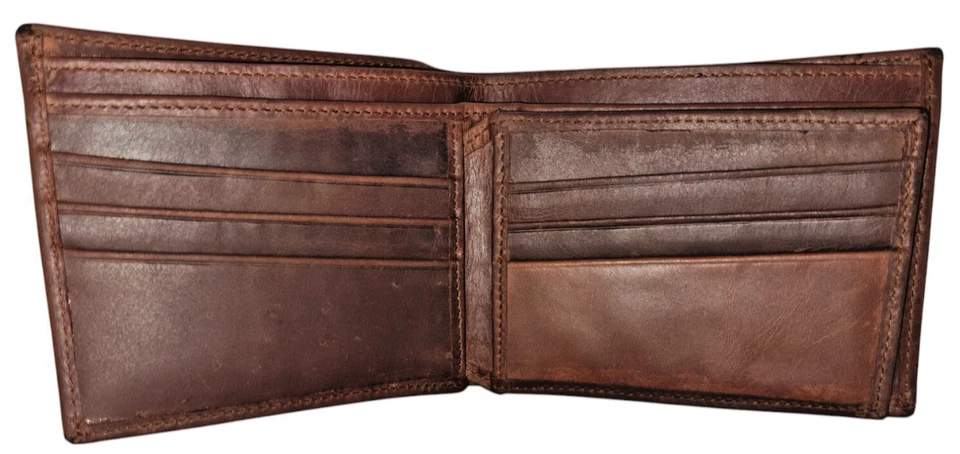 Men's Premium Cow Grain Leather Tri Fold Handmade Wallet, Color: Brown,  GW106 - Image 2 of 4