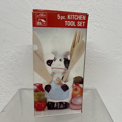 Alco Ceramic Cow Chef  5 Piece Kitchen Tool Set Cow NEW