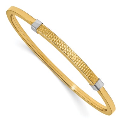 Echt 14kt Gelbgold mit rhodiniertem poliertem & strukturiertem auseinanderziehbarem Armreif; 7,5 Zoll