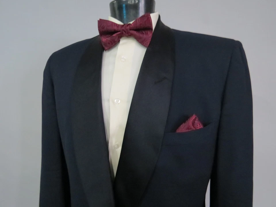 Esmoquin chal negro contraste azul medianoche personalizado Hickey Freeman años 50 de colección 44 L Foto 3 de 4
