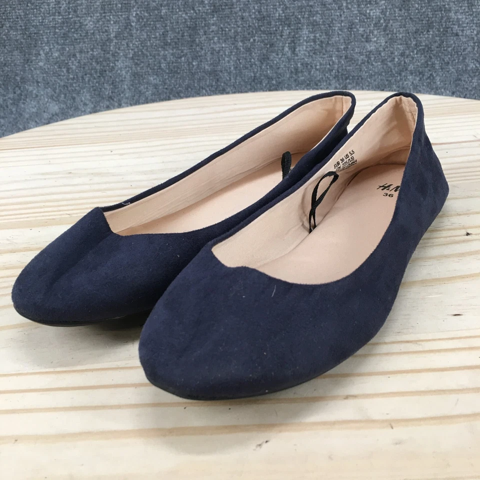 H&M Zapatos Mujer 36 Informales Ballet Pisos Cómodos Cuero Azul Sin Cordones Parte Superior Baja NUEVO Foto 3 de 4