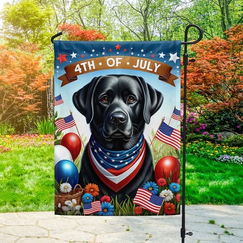 Black Labrador Retriever Dog 4th Of July Flag Wrapped in Glory Flag Graden Flag