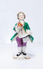 Antique Hand Painted DRESDEN Germany Boy w/ Flowers & Hat Porcelain Figurine