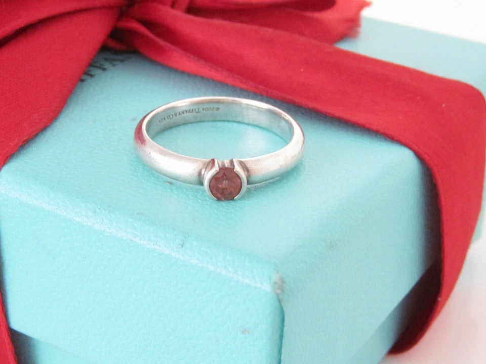 Anillo Tiffany & Co Plata Esterlina Círculo Rosa Turmalina Pila Talla 5.5 Foto 4 de 4