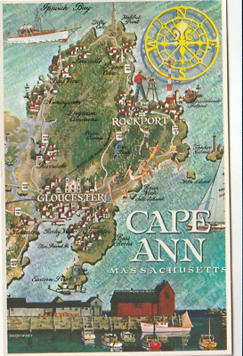 Cape Ann, Massachusetts MA - Map of Cape Ann - Vintage Postcard - Unposted