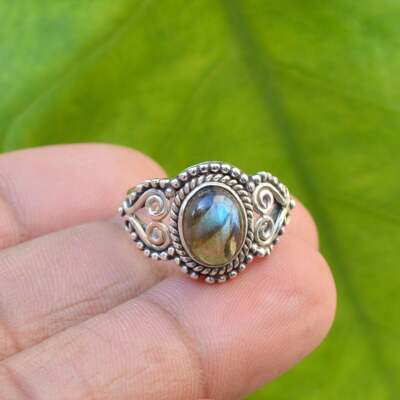 925 Sterling Silver Labradorite Oval Handmade Exotic 100% GENUINE Ring