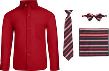 Boy'S 4 Piece Dress Shirt Set with Long Tie, Bow Tie and Hanky