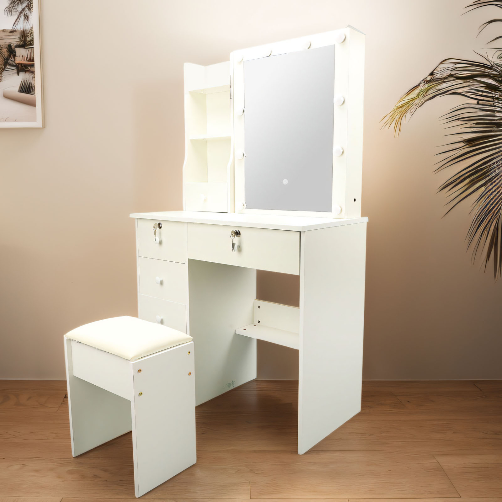 Vanity Makeup Desk With 5 Drawers Hollywood LED Lighted Mirror Dressing Table US