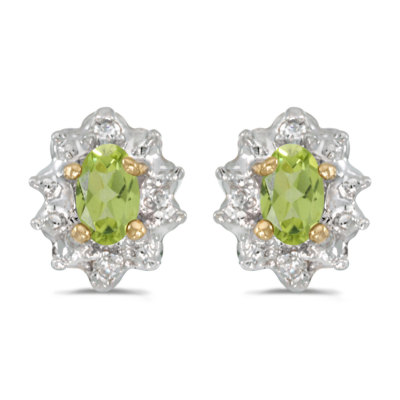 Ohrringe 10 Karat Gelbgold ovale Peridot und Diamant