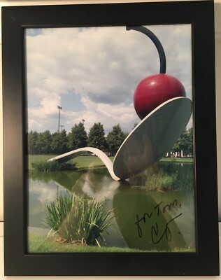 Claes Oldenburg signed framed photo of ''Spoonbridge and Cherry'' sculpture RARE