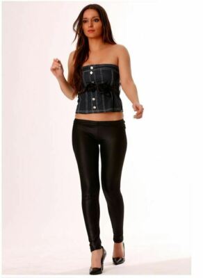   Sexy Bustier Style Jeans Baumwolle   mit Knöpfen & Gürtel schwarz Satin   Mode 
