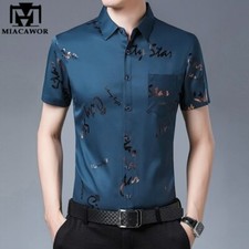 Camisa Con Estampado De Seda Para Hombre Ropa De Vestir Masculina De Manga Corta