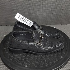 Easy Strider Patterned Dress Shoes Youth Sz 12 Black Horse Bit Slip On Loafers