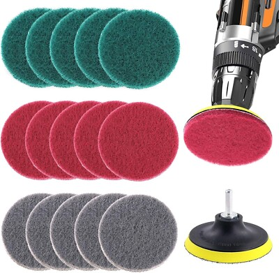 #ad #ad 16 Pc Drill Scour Attachment Set 4quot; Red Green Gray Power Tile Scrubber Universal $14.99