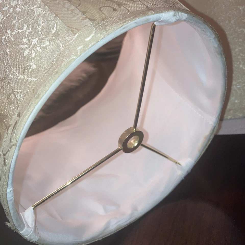 Two Lined Bell Lamp Shade Spider Assembly apprx 11x8x16 Textured Leather Look - Image 3 of 4