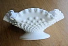 Vtg Fenton Hobnail White Milk Glass 8" Footed Candy Dish Crimped Ruffled Rim