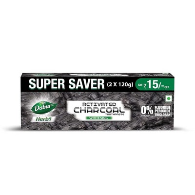Dabur Herb'L Activated Charcoal Toothpaste Pack of 2-240g Black Gel | Whitening