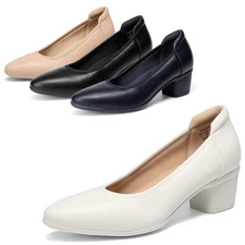 US Women Dress Pumps Low Block Heels All Day Comfort Work Office Business Pumps