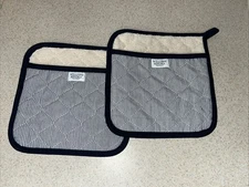 Two Williams-Sonoma Pot Holder Blue Stripe Heat Resistant Kitchen Potholder New