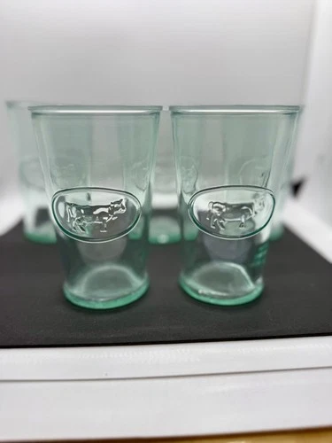 5 Vintage Global Amici Italy MILK COW Embossed Motif 5” Green Tumbler Glasses