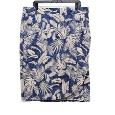 RipSkirt Tropical Leaf Print Wrap Style Midi Skirt XL Resortwear Blue White