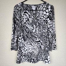 Chicos Grey Gray Black Leopard Cheetah Print Blouse
