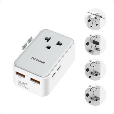 TESSAN Universal Travel Adapter PD 25W, Ultra Thin International Power Grey