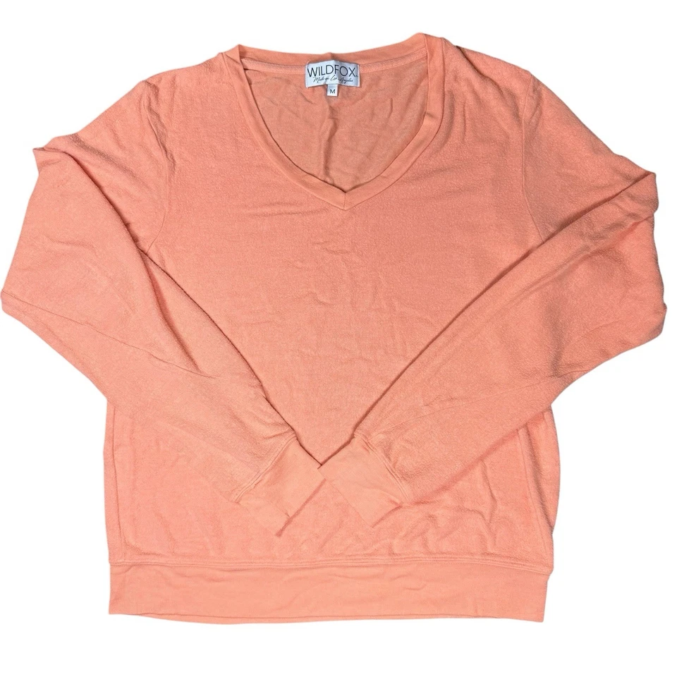Suéter Pullover Suave WildFox Para Mujer M Naranja Albaricoque Cuello en V Foto 3 de 4